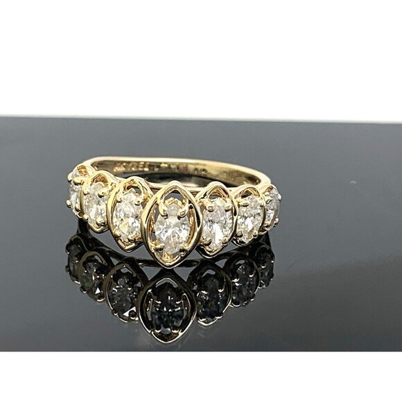 Women's Wedding Band 14k Yellow Gold Ring Diamond 0.50ctw Marquise Size 6.5 - Picture 1 of 14